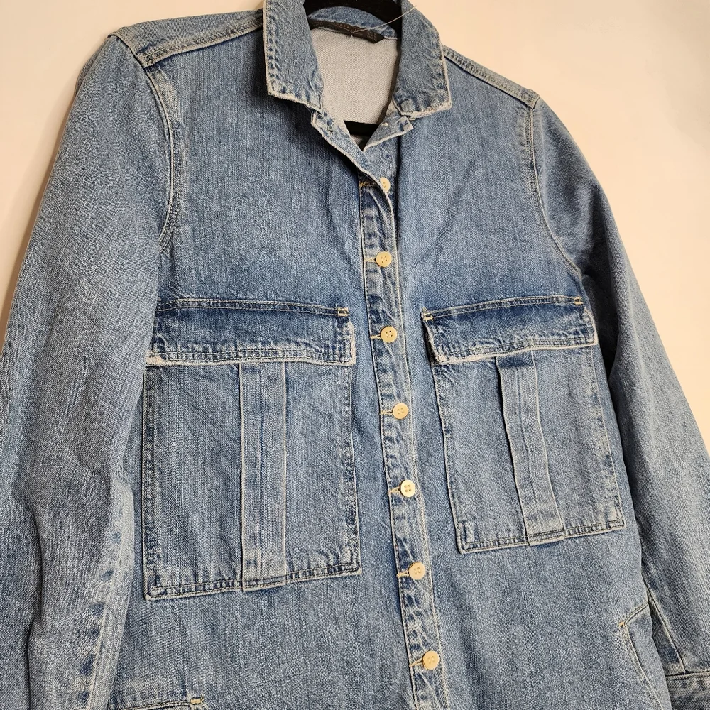 ZARA Denim Button-Up Long Sleeve Romper - Picture 4 of 8